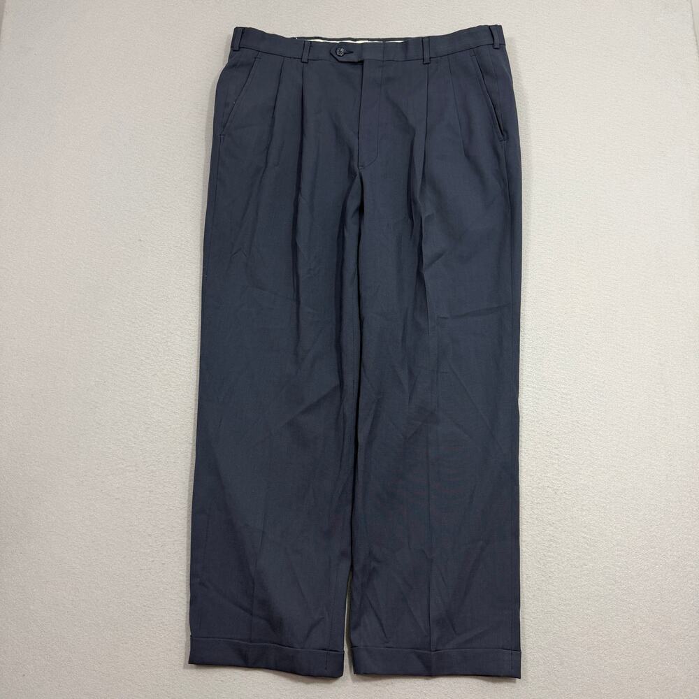 Vintage Palm Beach Pleated Trousers Men's 36x30 Blue Pants 80s Loose Preppy